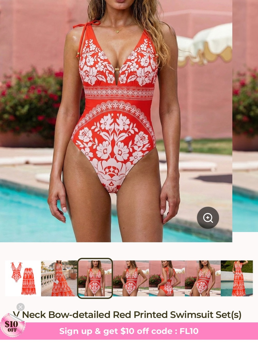 Orange Floral One-Piece Swimsuit with Tie Straps